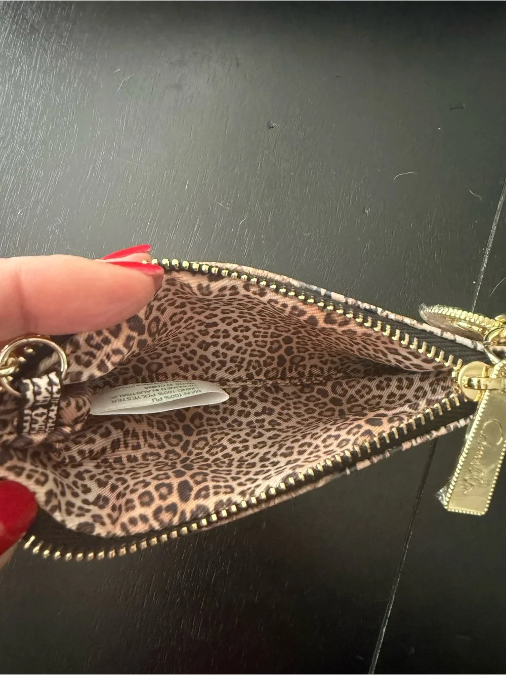Camilla Gold-Tone Chain Keyring Card Pouch with Leopard Motif